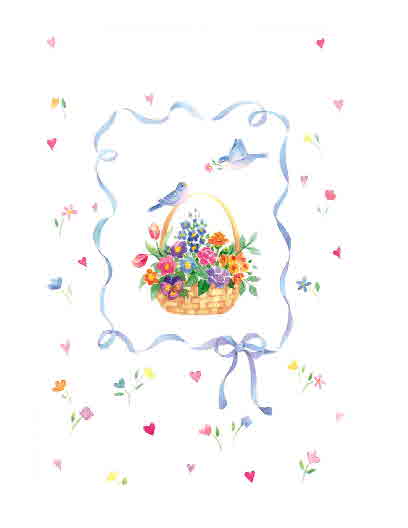 Basket of flowers and bird