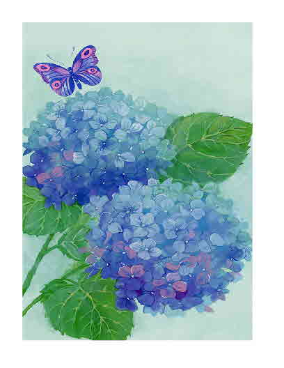 Blue butterfly and flowers